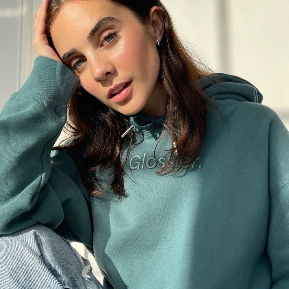 Glossier Embroidered Hoodie in Sage